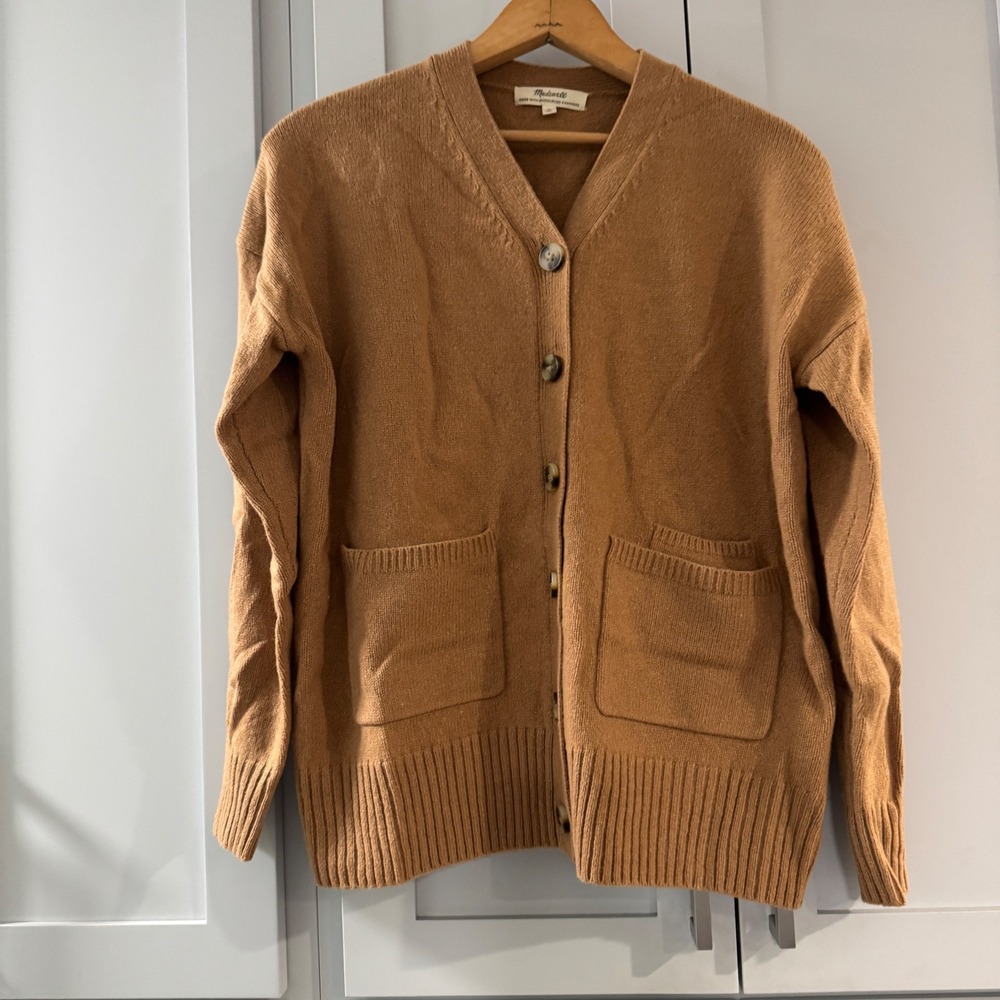 Madewell (Re)sourced Cashmere Ex-Boyfriend Cardigan Honey Chestnut Tan small - Picture 2 of 8